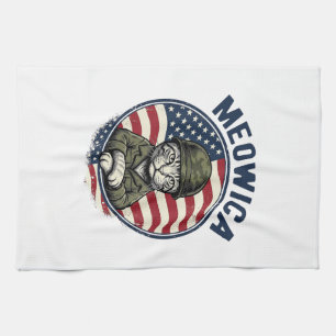 Meowica Patriotisk Katt Vintage Gravyr Tröja Desi Kökshandduk
