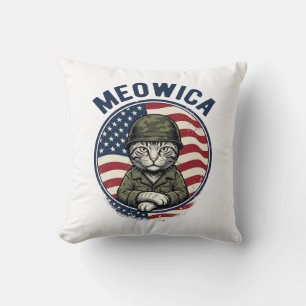 Meowica Patriotisk Katt Vintage Gravyr Tröja Desi Kudde