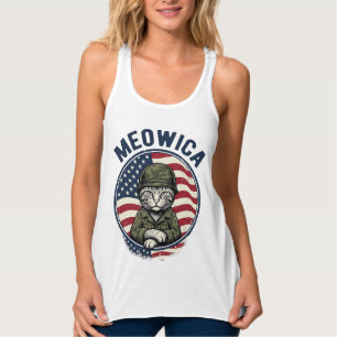 Meowica Patriotisk Katt Vintage Gravyr Tröja Desi Linne Med Racerback