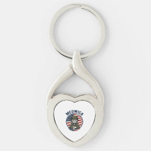 Meowica Patriotisk Katt Vintage Gravyr Tröja Desi Twisted Heart Silverfärgad Nyckelring