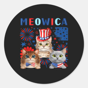 Meowica Patriotiska Katter 4:e Juli Rolig Kattälsk Runt Klistermärke