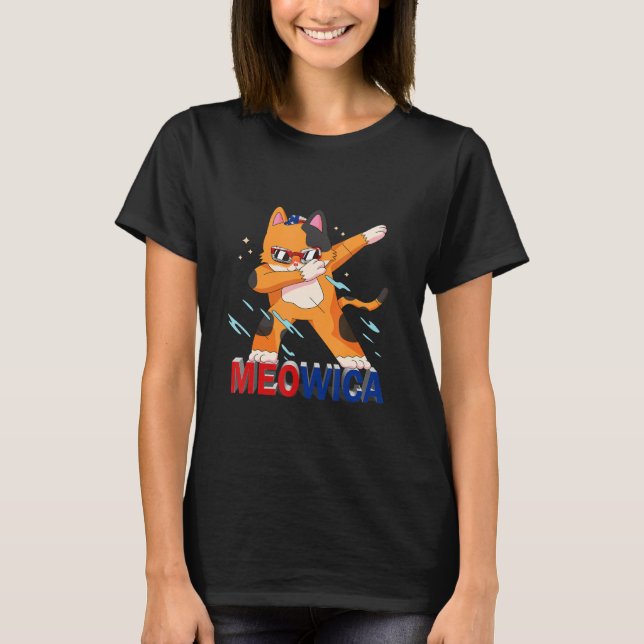 Meowica Pet Cat 4 juli Patriotic American Pr T Shirt (Framsida)