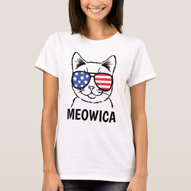 Meowica Shirt, Funny Cat, Patriotic, 4 juli T Shirt (Framsida)