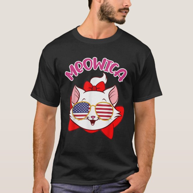 Meowica Söt cat sunglass USA Patriotic 4 juli M T Shirt (Framsida)