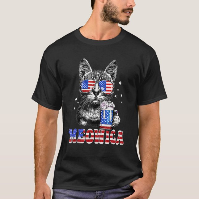 Meowica Sunglasses Beer   4th Of July Patriotic T Shirt (Framsida)