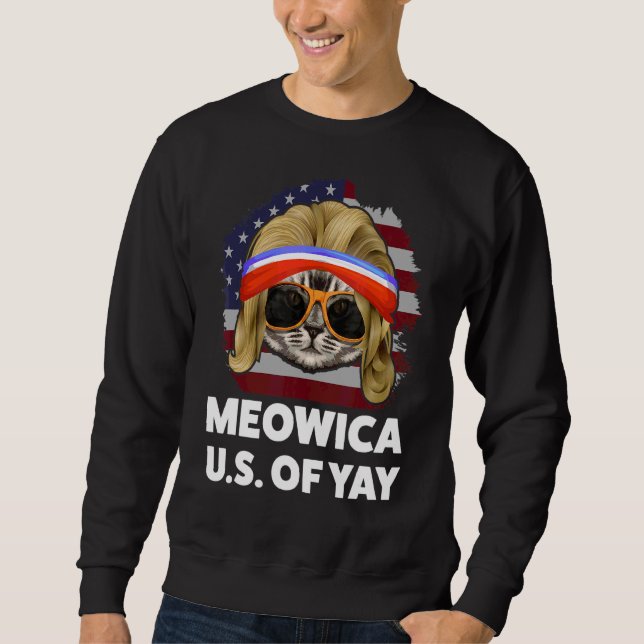 Meowica U S.A. Amerika Lång Ärmad Tröja (Framsida)