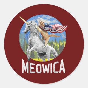 Meowica Unicorn Cat American Flagga Patriotic 4:e Runt Klistermärke