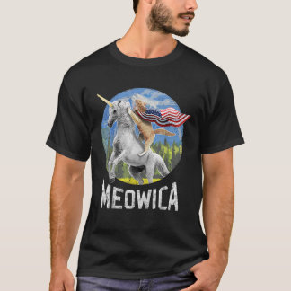 Meowica Unicorn Cat American Flagga Patriotic 4:e T Shirt