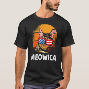 Meowica Vintage Cat Merica Us Flagga Retro Cat 4th T Shirt