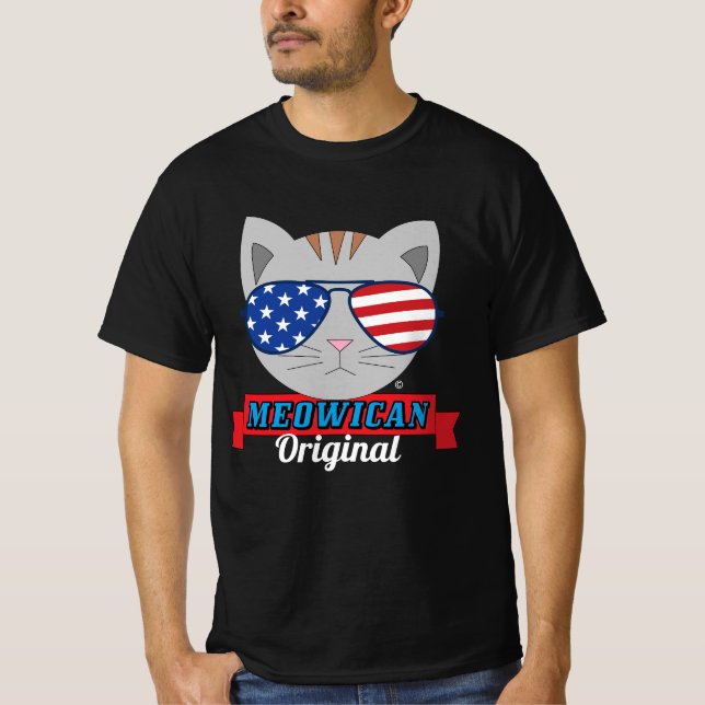 MEOWICAN Original Patriotic Cat Pun T Shirt (Framsida)