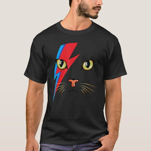 Meowie Bowie Cat Retro Kattunge Glam Rock musik T Shirt (Framsida)