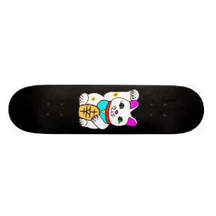 MEOWIES LUCKY CAT MANEKI NEKO BLACK SKATEBOARD BRÄDA 21,5 CM