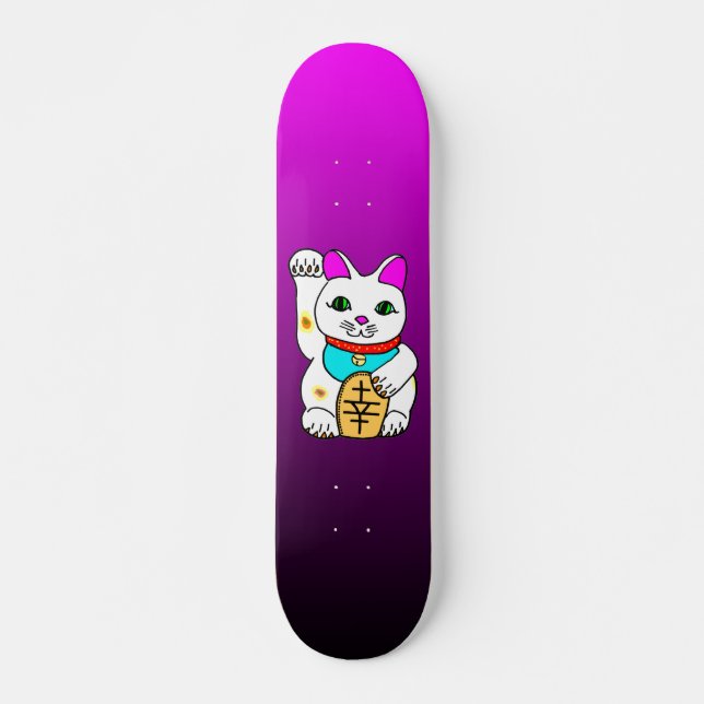 MEOWIES LUCKY CAT MANEKI NEKO FUSCHIA / BLACK MINI SKATEBOARD BRÄDA 18,7 CM (Framsida)