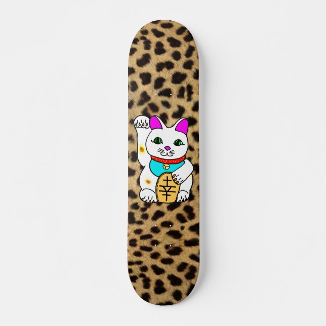 MEOWIES LUCKY CAT MANEKI NEKO LEOPARD SKATEBOARD BRÄDA 20 CM (Framsida)