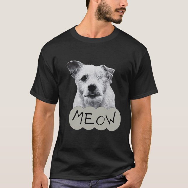 Meowing black and white one eyed dog t shirt (Framsida)