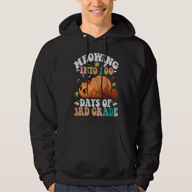 Meowing Into 100th Days Of 3RD Grade Funny Nerd Ca Hoodie (Framsida)