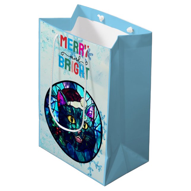 Meowing Stained-Glass Christmas Black Cat (Framsidan Vinklad)