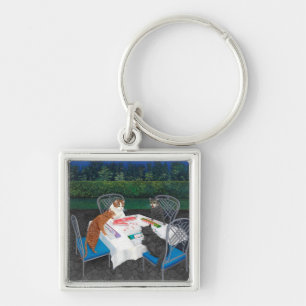 Meowjongg Fyrkantig Silverfärgad Nyckelring