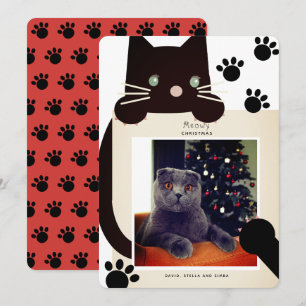 Meowjul Black Cat White Photo Helgdag Card Inbjudningar
