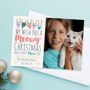 Meowjul Cats + Antlers Helgdag Photo Card Julkort