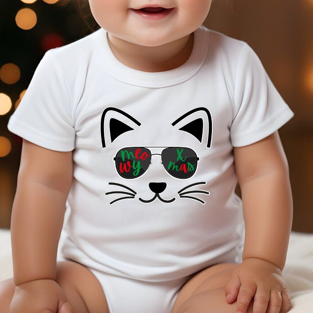 Meowjul-Coolan Sunglasses Kattunge White T Shirt (Meowy Christmas Cool Sunglasses Kitty Cat White Baby Bodysuit)