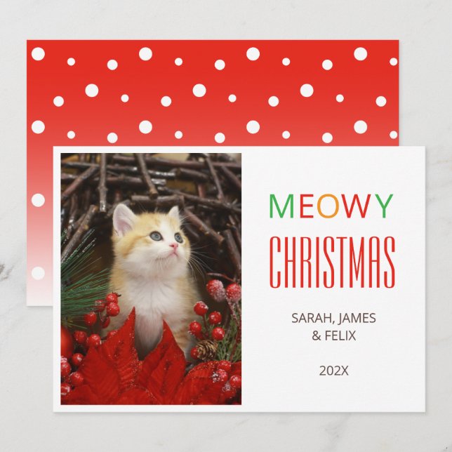 Meowjul Cute Cat Photo Djur älskare Pet Julkort (Fram/baksida)