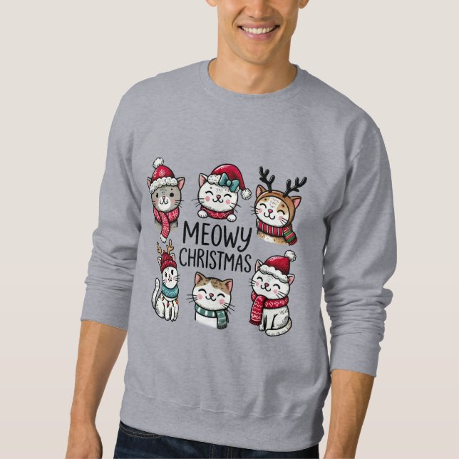 Meowjul Cute Kitten Festive Helgdag Lång Ärmad Tröja (Framsida)