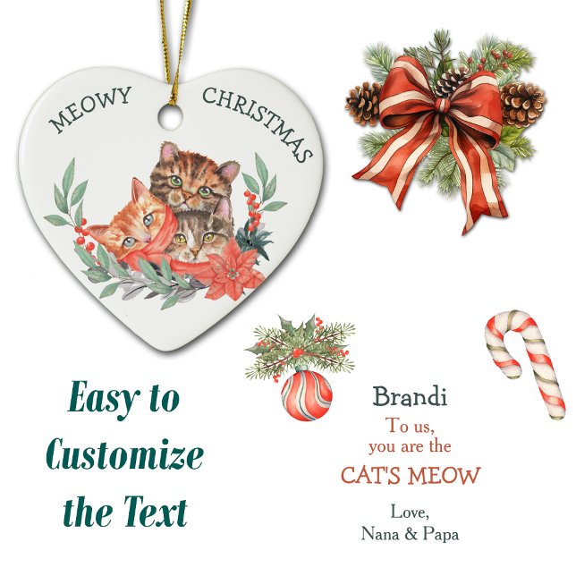 Meowjul Cute Kitten Wandedids Kids Julgransprydnad Keramik (Skapare uppladdad)