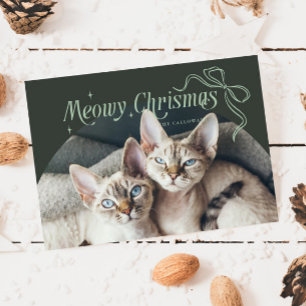 Meowjul-Helgdag för foto-Grönt Julkort