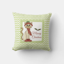 Meowjul Kattunge med grönt och chevron-bakgrund Kudde