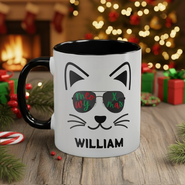 Meowjul Kattunge Sunglasses Coffee Mugg (Meowy Christmas Sunglasses Kitty Cat Coffee Mug
)