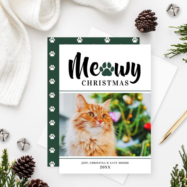 Meowjul Modern Grönt Cat Photo Card (Skapare uppladdad)