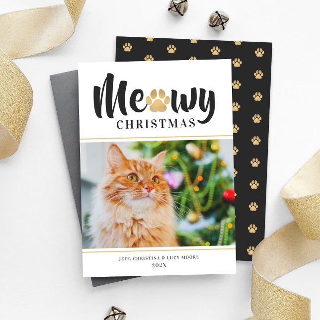 Meowjul Modern Guld Cat Photo Helgdag Card (Skapare uppladdad)