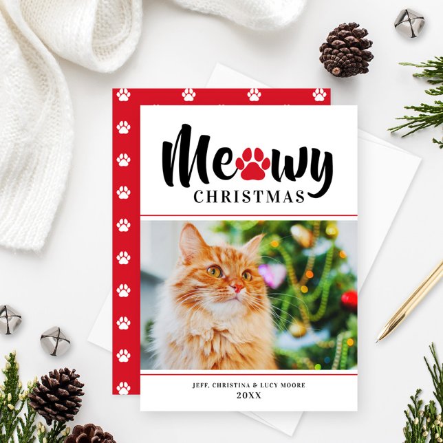 Meowjul Modern Red Cat Photo Helgdag Card (Skapare uppladdad)