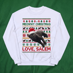 Meowkin jul ful jultröja husdjur foto lång ärmad tröja
