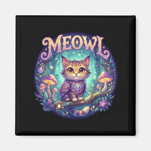 Meowl Cat Owl Meme Brainrot Kids Cursed Silly Gen  Magnet (Framsidan)
