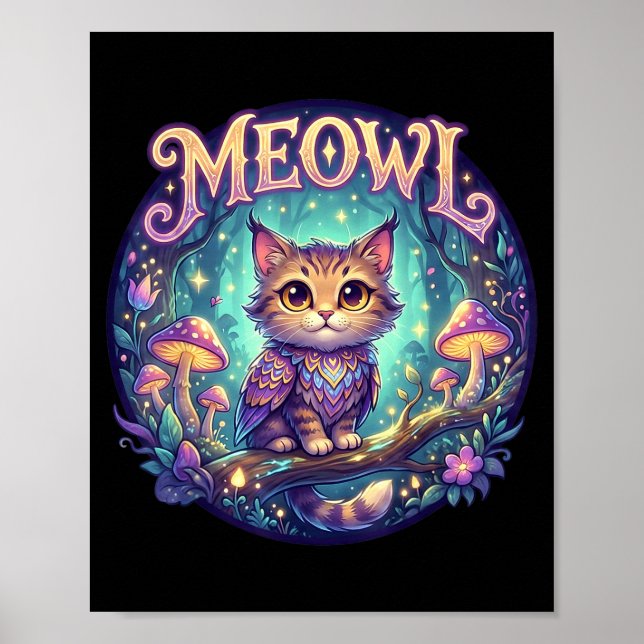 Meowl Cat Owl Meme Brainrot Kids Cursed Silly Gen  Poster (Framsidan)