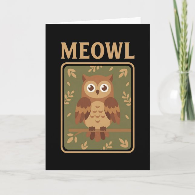 Meowl - Roligt Meow Katt Uggla Brainrot Meme Kort (Framsida)