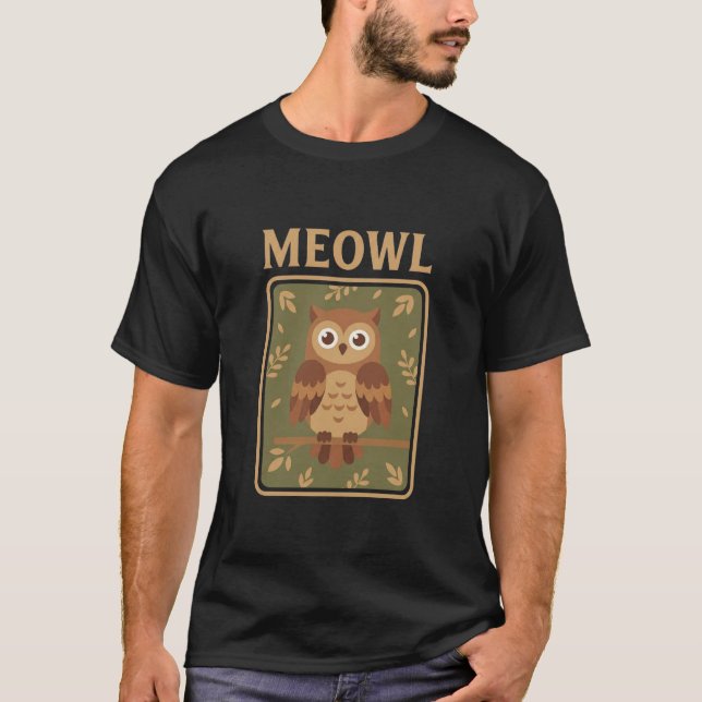 Meowl - Roligt Meow Katt Uggla Brainrot Meme T Shirt (Framsida)