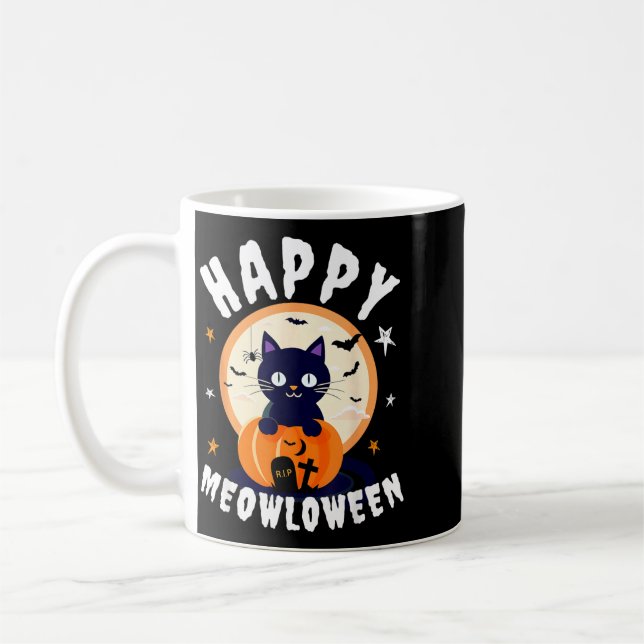 Meowloween Svarta Katt Pumpa Glad Halloween Kaffemugg (Vänster)