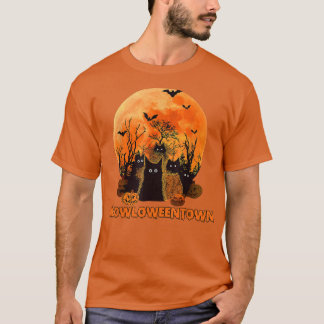 Meowloweentown Red Måne Svarta katter T Shirt