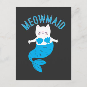 Meowmaid Cute Sjöjungfru Cats Kattunge Beach Älska Vykort