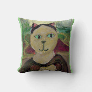 Meowna Mona Lisa Rolig Klassisk Kattmålning Kudde