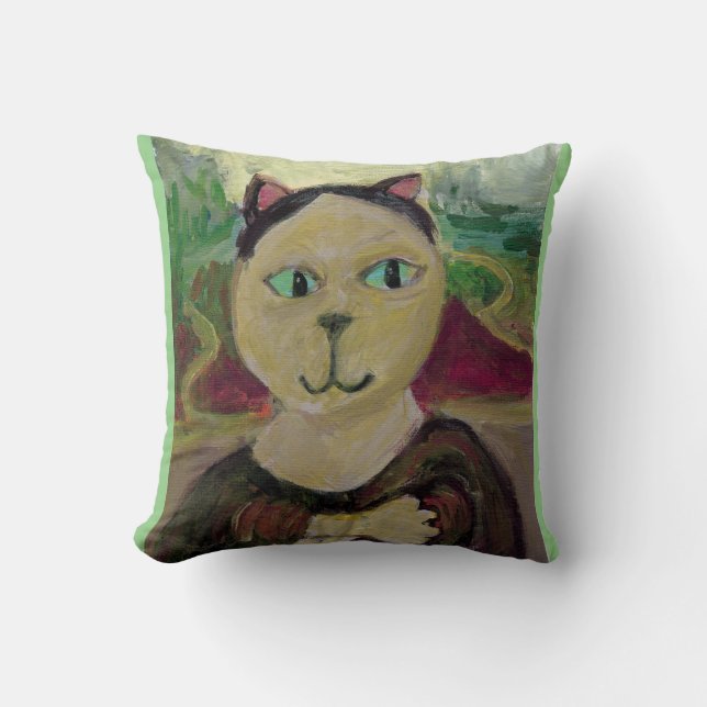 Meowna Mona Lisa Rolig Klassisk Kattmålning Kudde (Framsida)