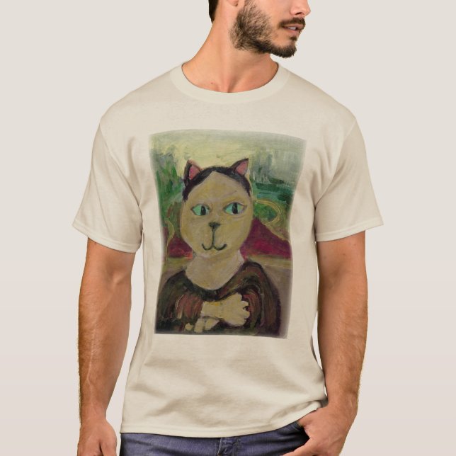 Meowna Mona Lisa Roligt Cat Classic Painting Art T Shirt (Framsida)