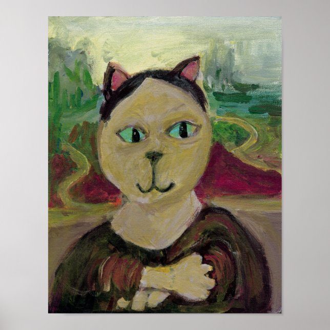 Meowna Mona Lisa Roligt Classic Cat Painting Poster (Framsidan)