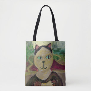 Meowna Mona Lisa Roligt Classic Cat Painting Tygkasse
