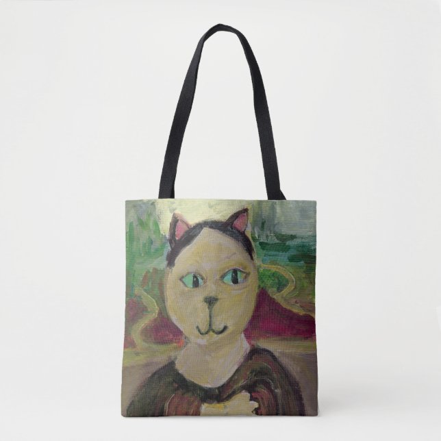 Meowna Mona Lisa Roligt Classic Cat Painting Tygkasse (Framsida)