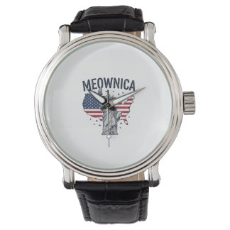 Meownica Patriotisk Katt Vintage Vektor Design_1 Armbandsur