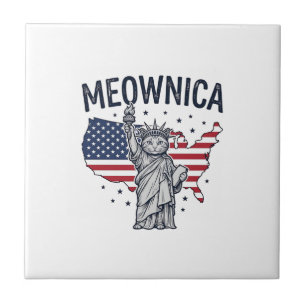 Meownica Patriotisk Katt Vintage Vektor Design_1 Kakelplatta